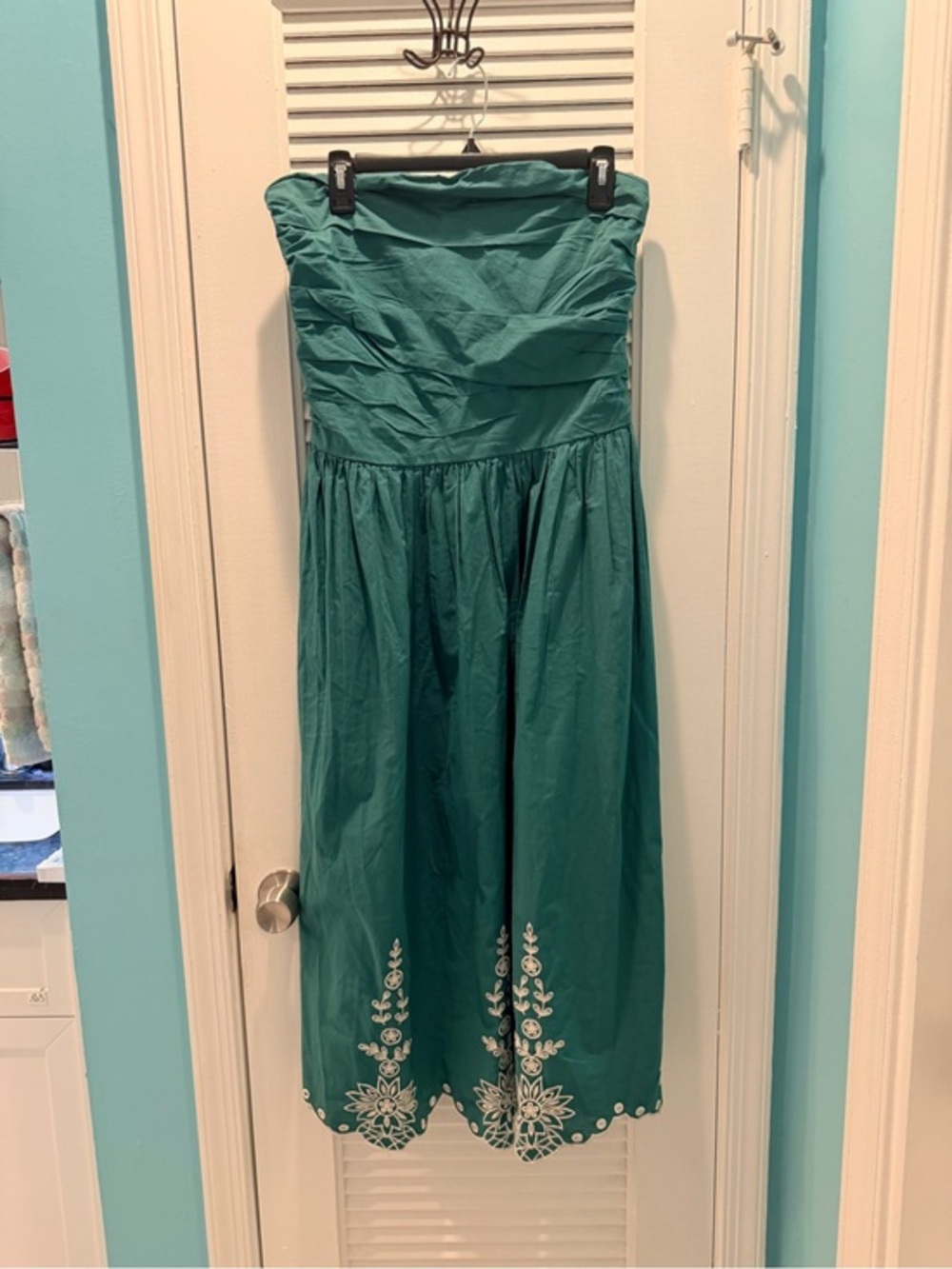 a new day Strapless Teal Embroidered Midi Dress